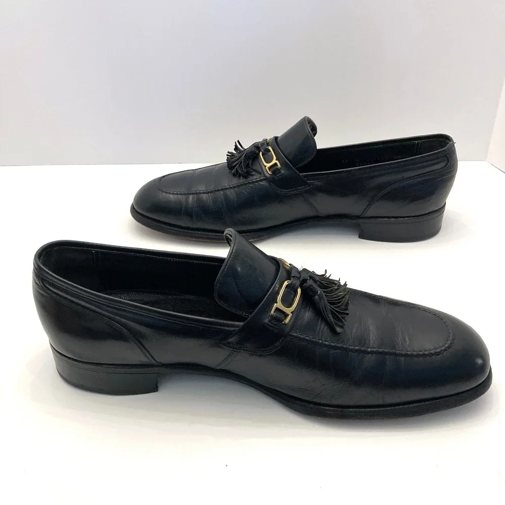 Vtg Florsheim Imperial Tassel Loafers Mens 12 B 92162 Black‎ Leather 80s